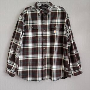 Carhartt Loose Fit Plaid Shirt Brown Green Cotton XL Regular Workwear Utility